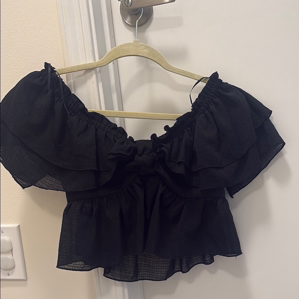 Zara Black off the shoulder Ruffled Blouse
